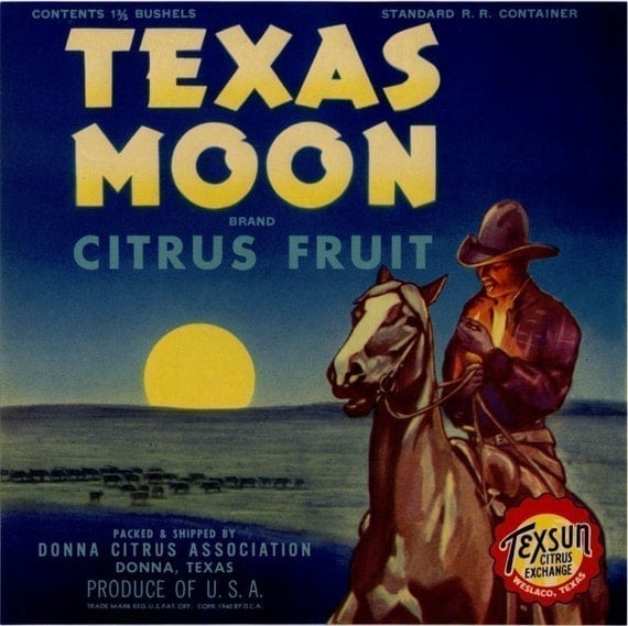 Texas Citrus Fruit Crate Label Cowboy Horse