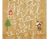 Learn ABC with cute animals- Owl, Squirrel, Deery, bee and Little Treehouse collage poster print