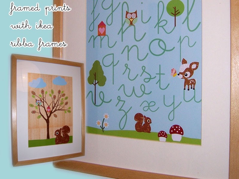 Learn ABC with cute animals- Owl, Squirrel, bee and Little Treehouse blue educational poster print