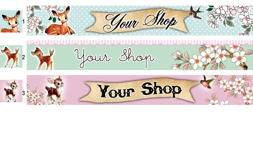 Vintage Deery and polka dots Banner\/Header for your Etsy Shop with free Avatar