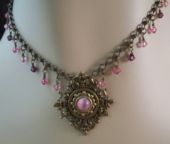 Sparkling Pink Victorian Filigree Necklace