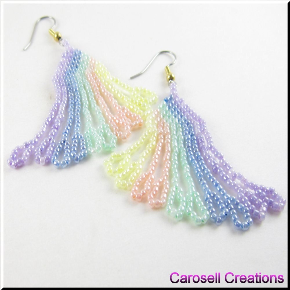 Seed Bead Earrings on Pastel Rainbow Seed Beaded Dangle Earrings By Carosell On Etsy
