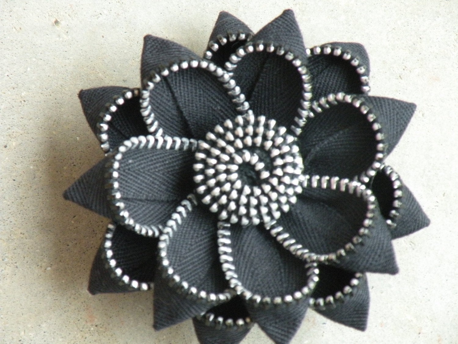 Black Vintage Zipper Flower Brooch or Hair Clip