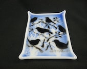Murder of crows fused glass rectangle dish