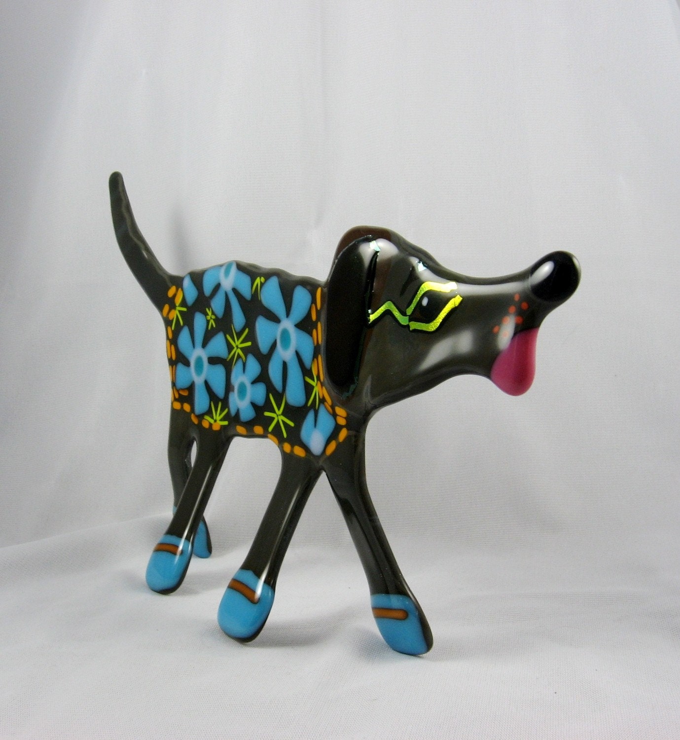 Weiner Dog fused glass standing sculpture