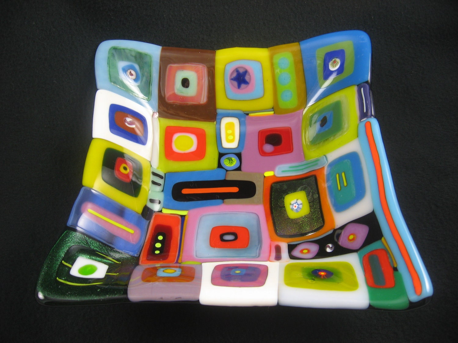 Retro colorful squares fused glass sexy square bowl