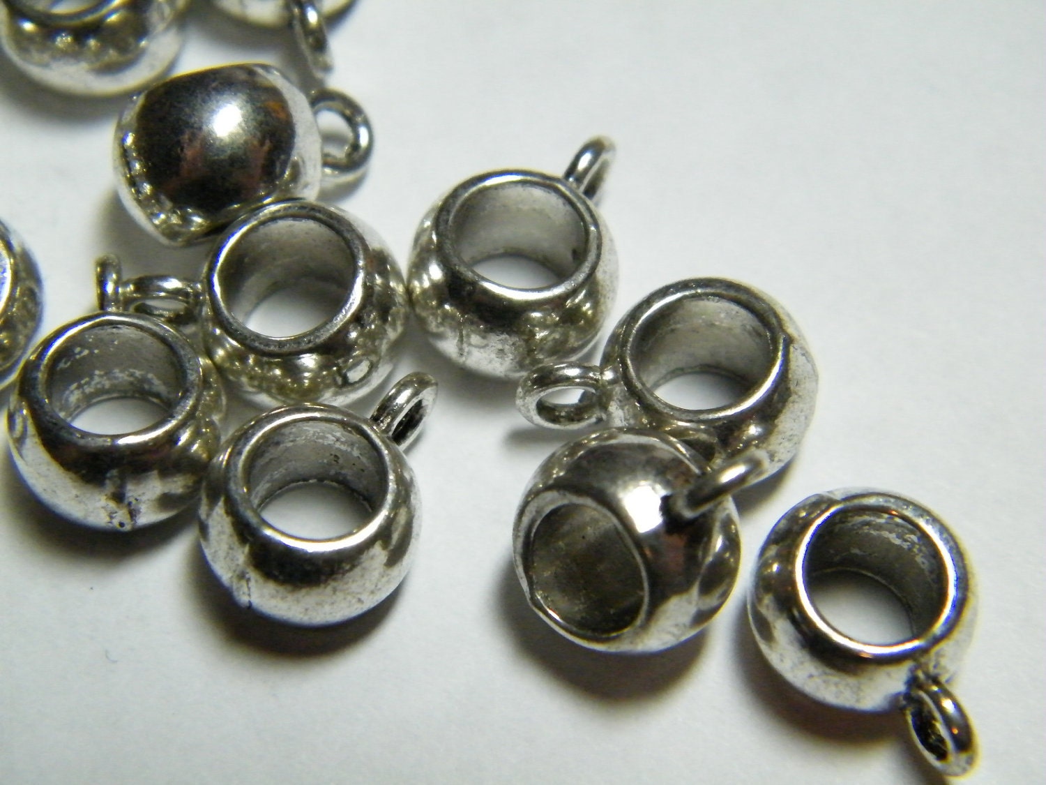 Silver beads: 20 large hole pendant or charm hanger beads, supplies