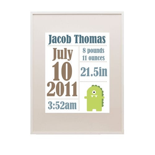 Custom Birth Print - Monster 8x10 Art Print