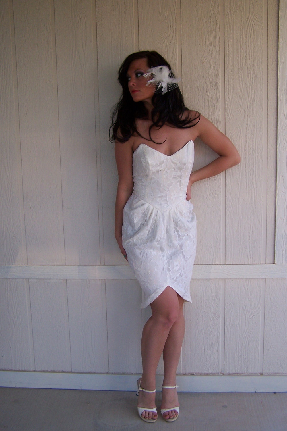 Belinda-Strapless Silk Lace Off White Sexy  Bustier Styled Wiggle  One of a kind Wedding/Cocktail/Party Dress CRBoggs Original Design