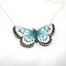 Blue Butterfly Necklace, Wooden Pendant, Illustration Jewelry - XMASETSYUK