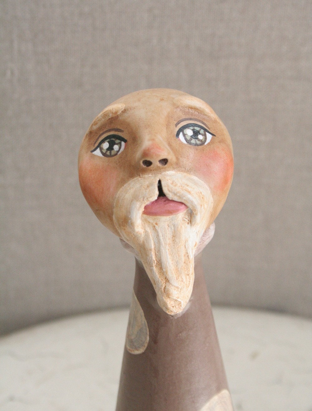 Santa, Primitive Paper Clay Art Doll or Christmas Tree Topper, Original Appalachian Folk Art