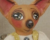 Tan Chihuahua Dog Doll - Primitive Folk Art - Cloth