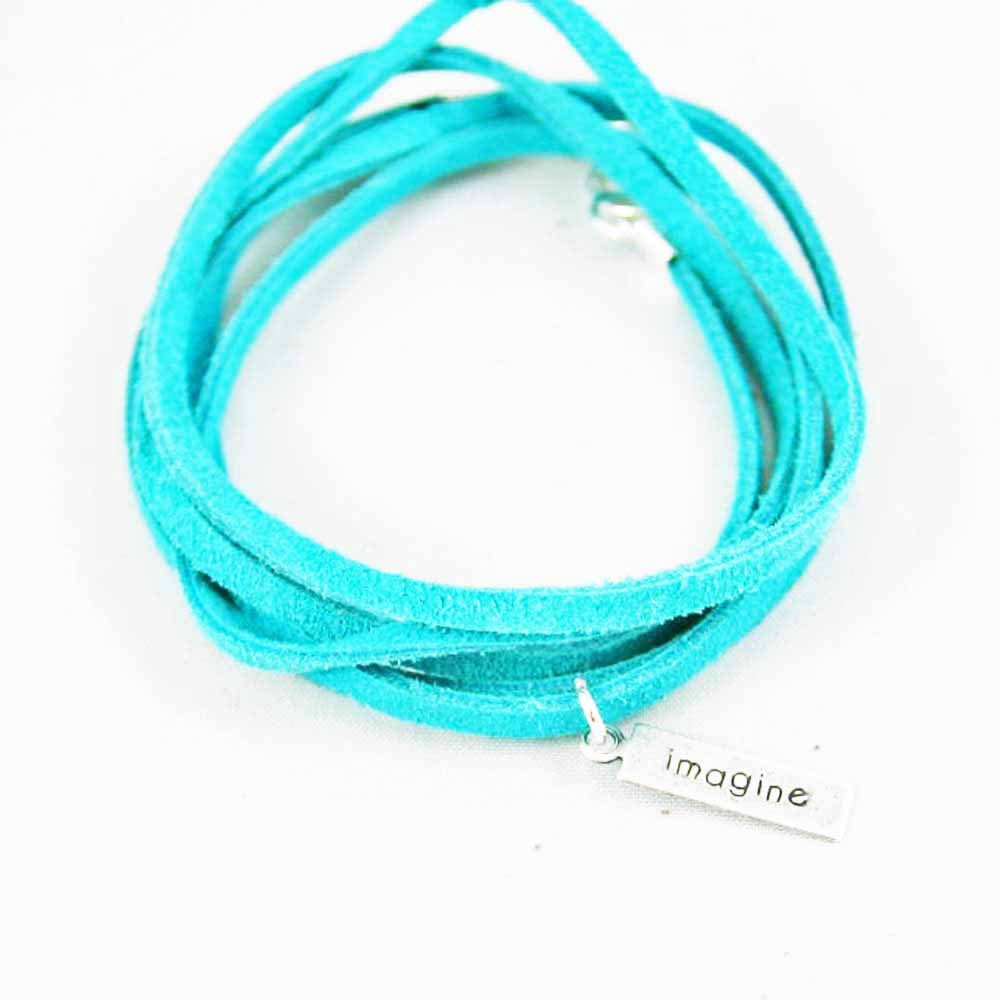 Suede Wrap Bracelet Imagine Charm Turquoise Leather Charm Bracelet Inspirational Charm Bracelet