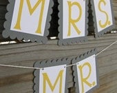 Grey and Yellow Mr. and Mrs. Banners - Wedding Photo Prop or Chair Signs