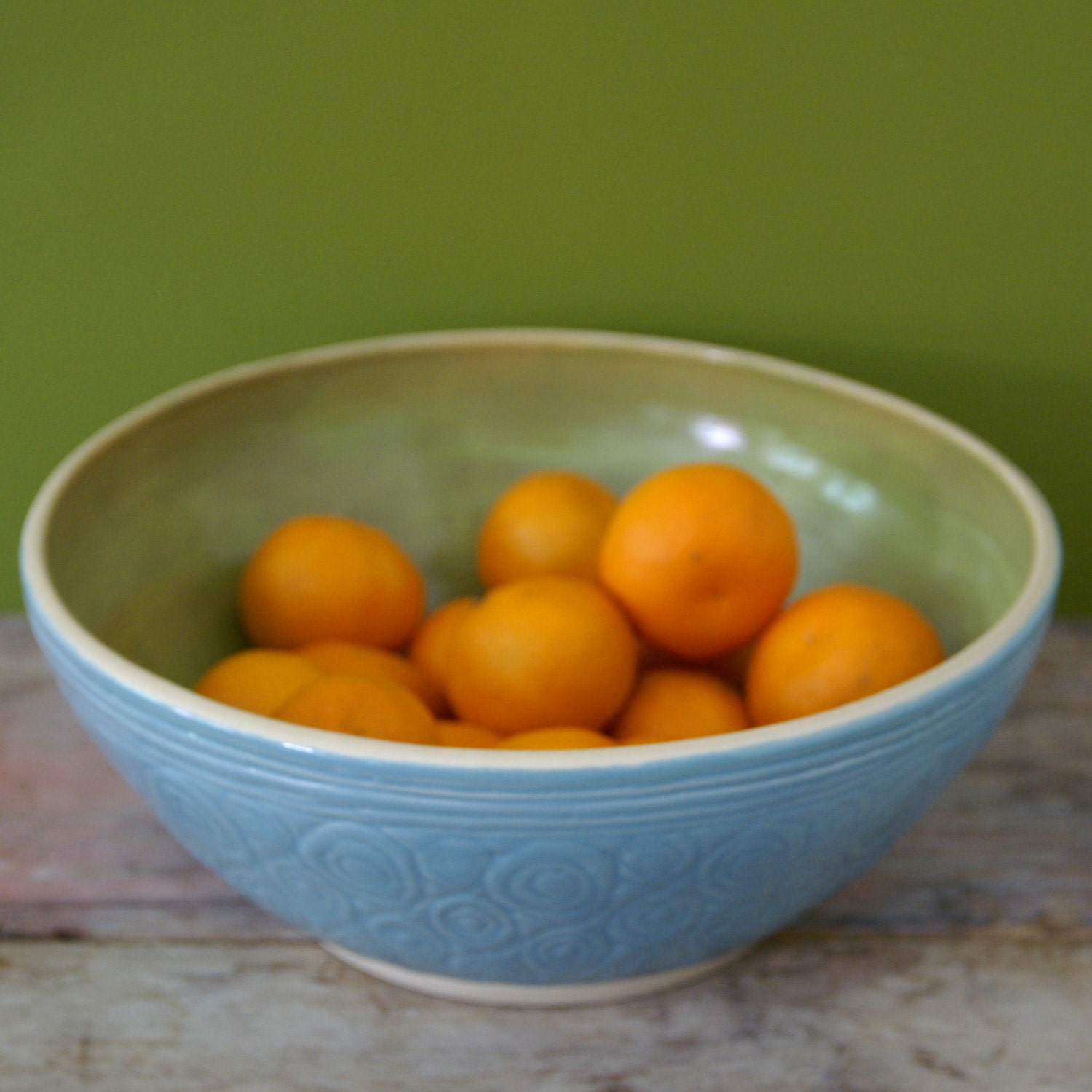 Lime & Turquoise Bowl - large wheel thrown bowl - Belly Bowls
