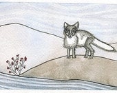 Arctic Fox - Original 5x7 Watercolor Nature Painting
