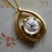 Vintage Watch Pendant Wishbone Shape Goldtone Metal in Working Order on Long Gold Plated Chain