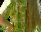 70s vintage green rose  blouse medium