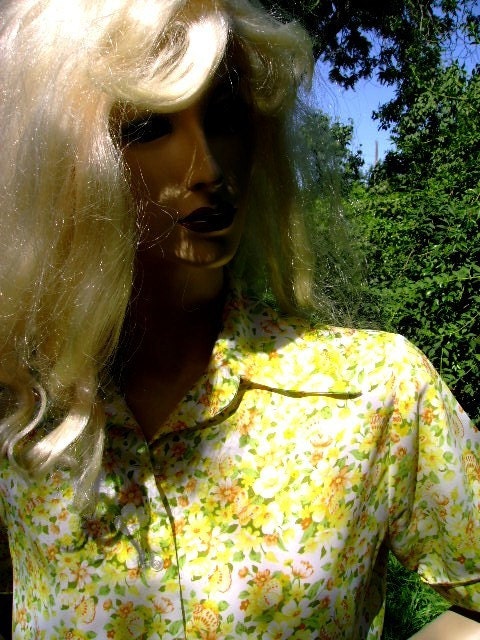 70s vintage yellow perslane blouse small medium