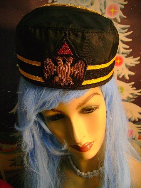 Vintage  Masons scottish rite hat gold bullion emblem 32 degrees