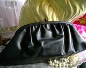 50s vintage black vinyl purse clutch
