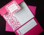 Azalea Fuchsia Damask Square pocket fold Invitation Set - Bridal shower, baby shower, sweet sixteen, bat mitzvah, communion and christening