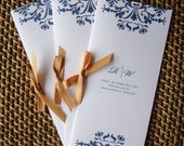 Brocade Wedding Programs - Navy blue and gold 2 Panel with Satin ribbon