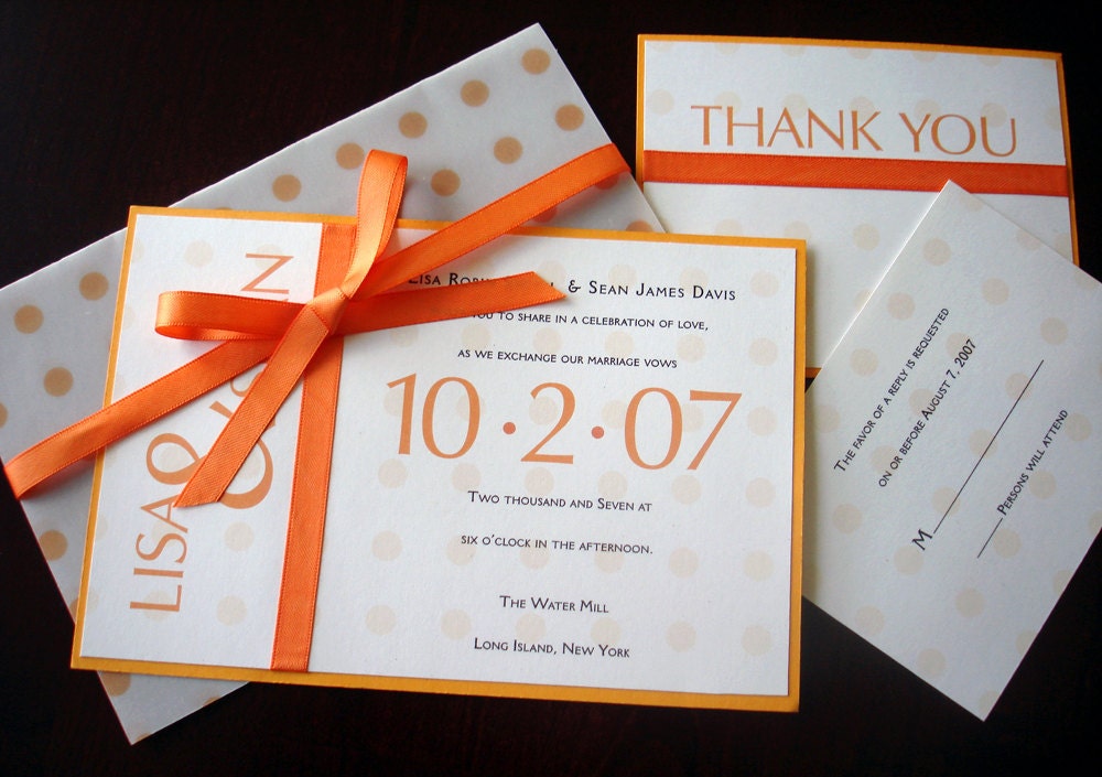 Wedding Invitations - Burnt bright Orange Polka Dot Vellum overlay - Bridal, baby shower, sweet sixteen, bat mitzvah christening