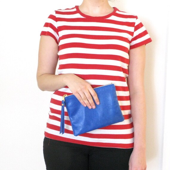 eight inch wallet clutch pouch - cobalt lambskin