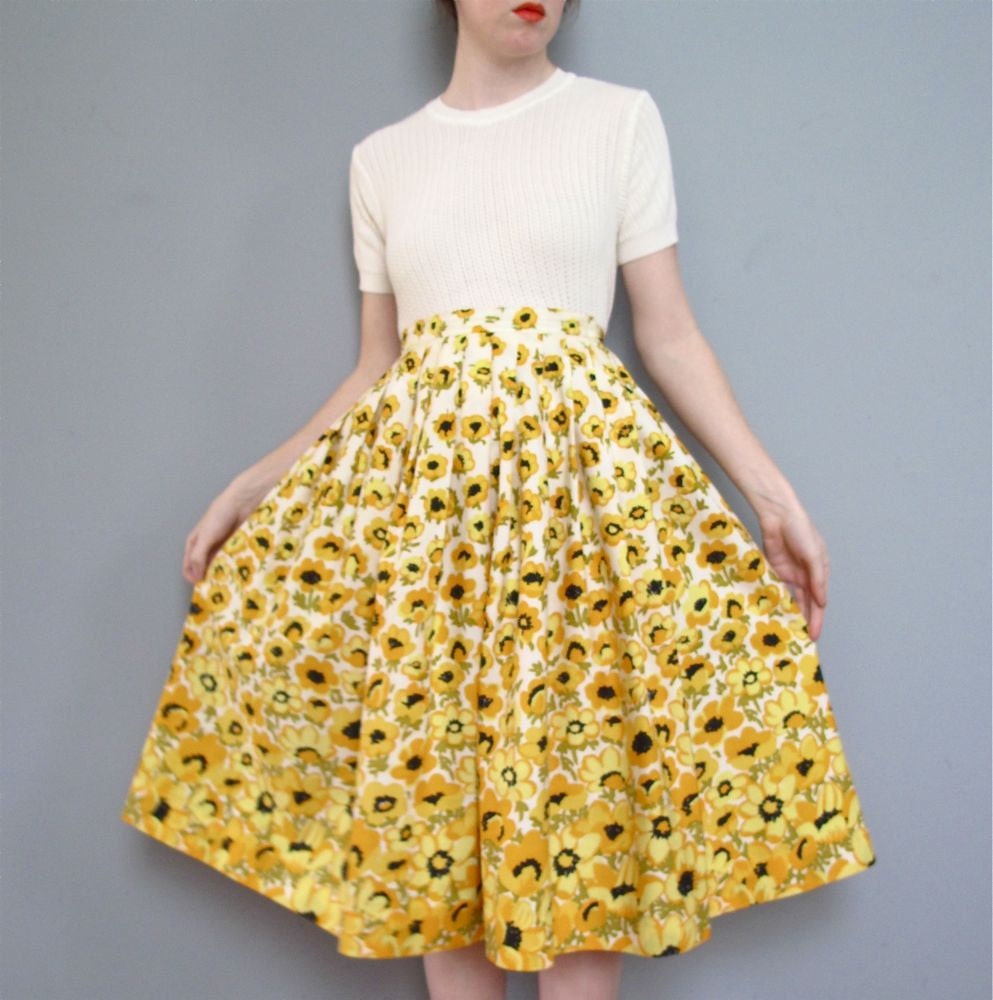 1950s yellow POPPIES cotton skirt XS S