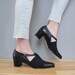 s a l e vintage dark blue leather TRIANGLE cut out mid heels 9.5