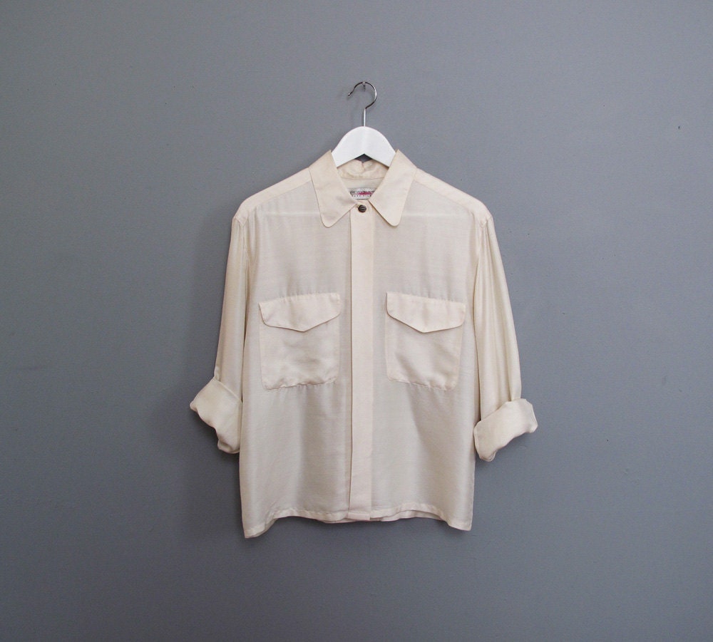 vintage white SILK blouse S M