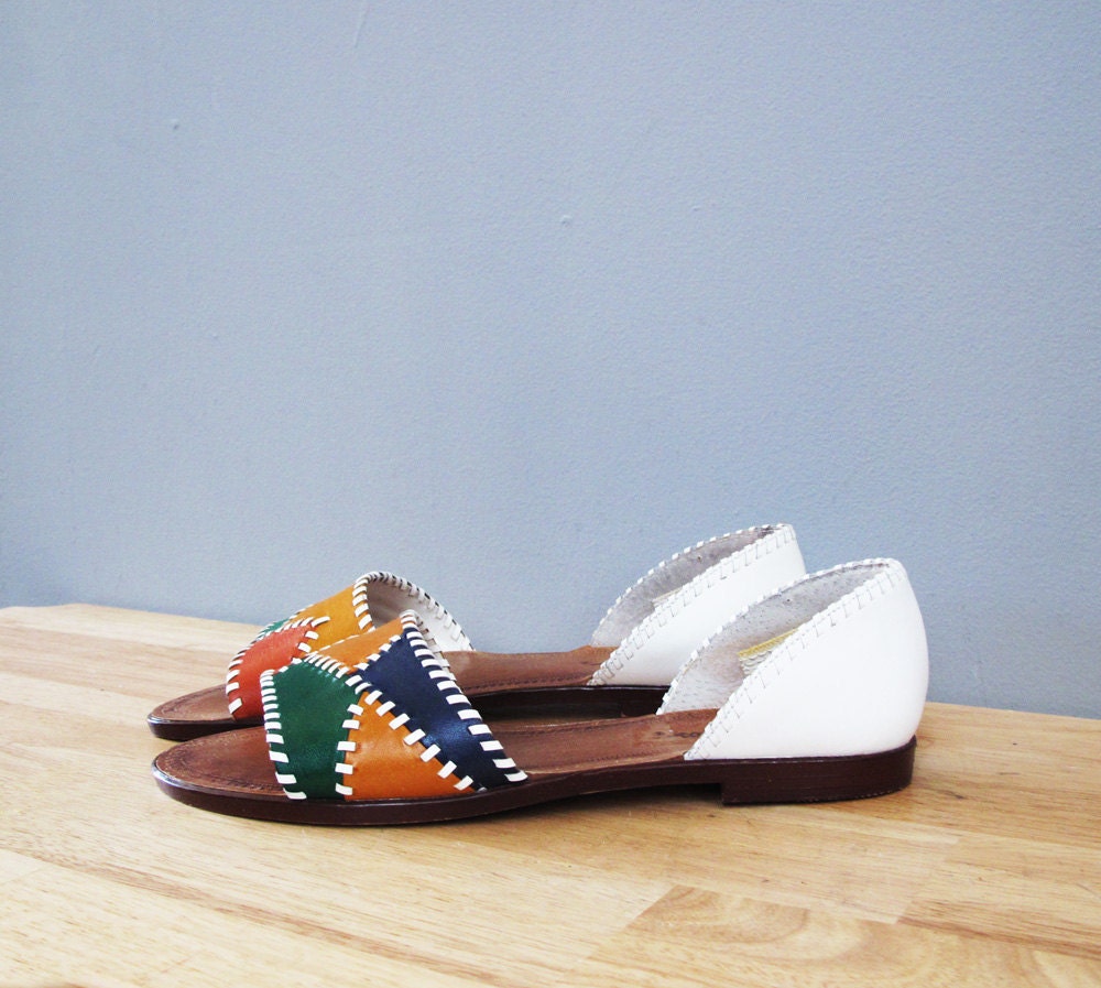 vintage flat leather PATCHWORK modern sandals 8 - 8.5