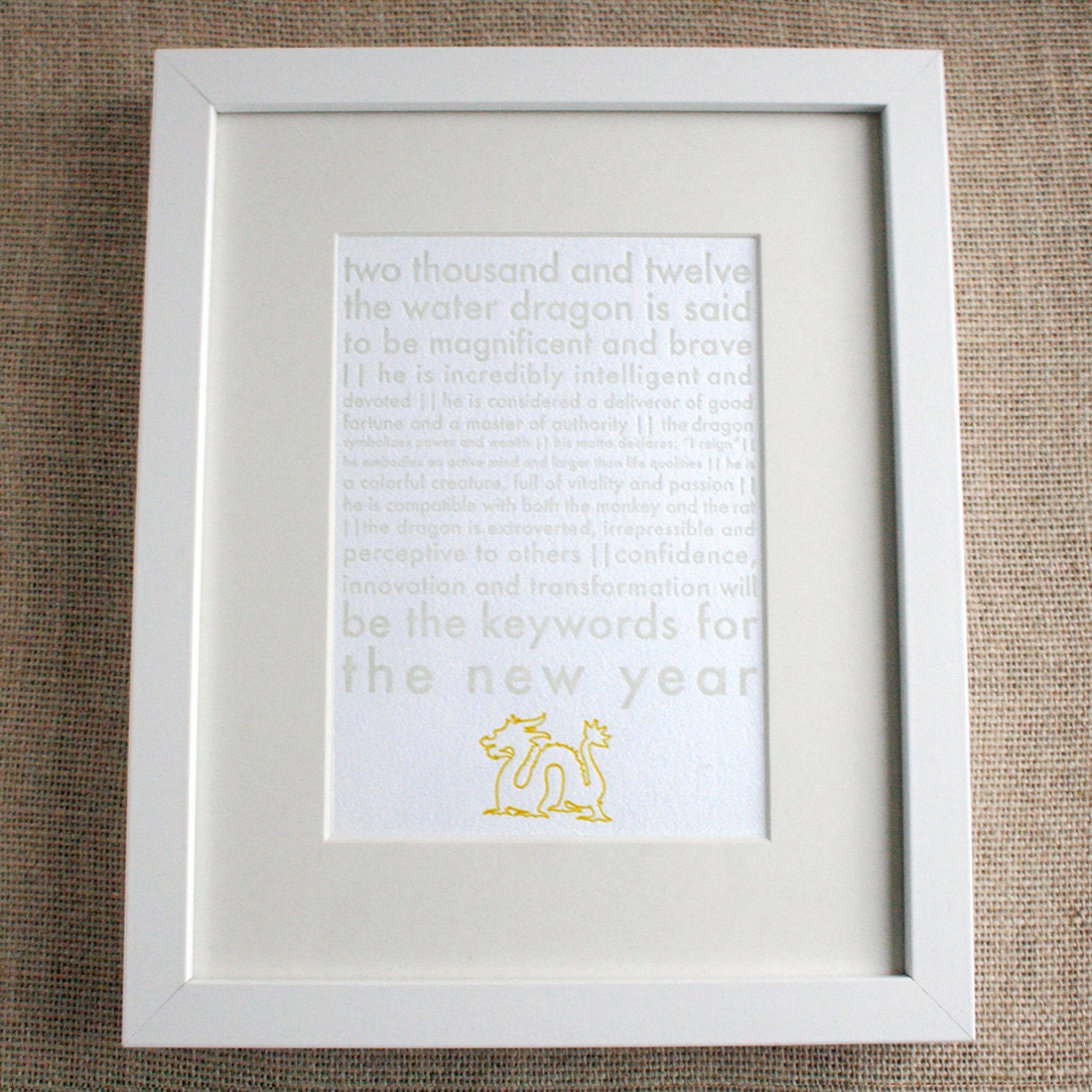 SALE  25% OFF - 2012 Year of the Dragon - Limited Edition Letterpress Print (framed)