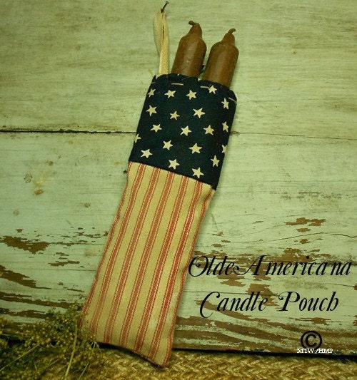 Primitive Grubby Americana Candle Pouch with Candles OFG TEAM