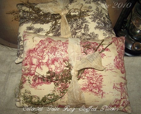 Colonial Toile Rag Stuffed Pillow Tuck  OFG TEAM