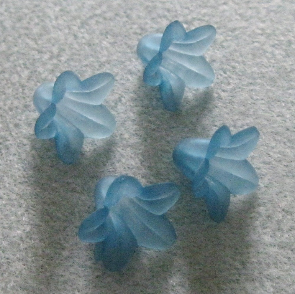 Dark Aqua Cyan Teal Frosted Lucite Acrylic Flower Cap Beads 12mm x 18mm 410