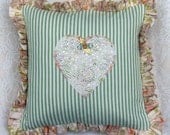 Pillow Cover - Venise Lace Heart Applique and Embellished Decorator/Ring Bearer/Sweet Sixteen (PILLOW 101)