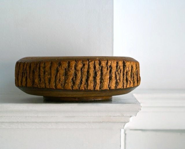 Vintage Bark and Turned Wood Serving Bowl