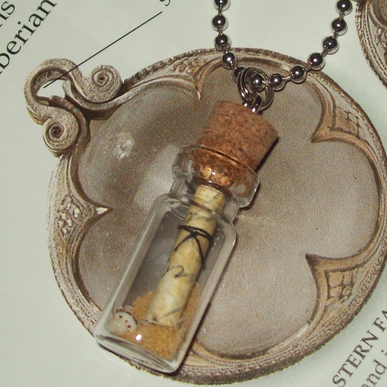 Message in a Bottle Necklace / Sand and Seashell / No. 111