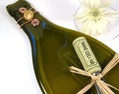 Flattened Wine Bottle Serving Tray - Olive Green and Eco Friendly Recycled Bottle Plate