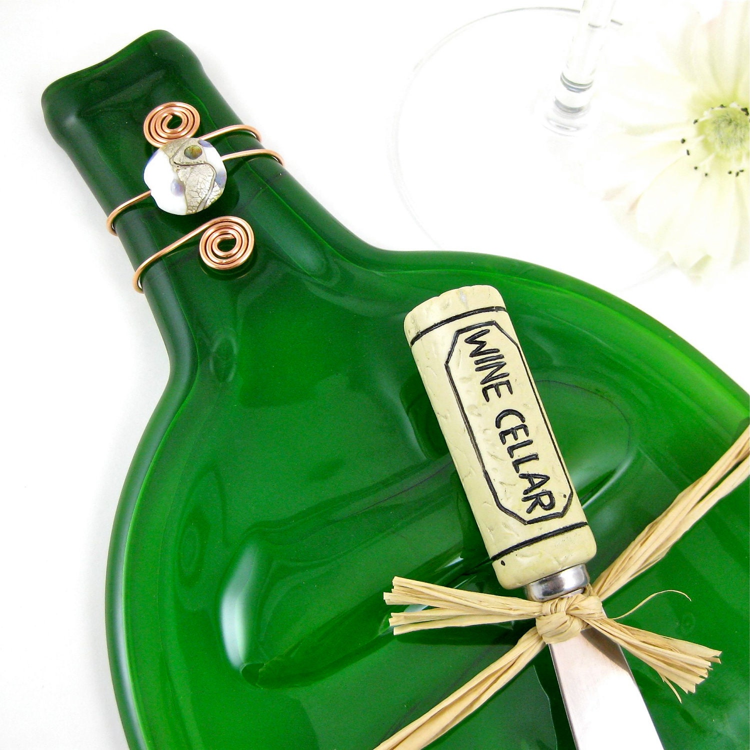 Large Recycled Wine Bottle Plate - Olive Green and Eco Friendly