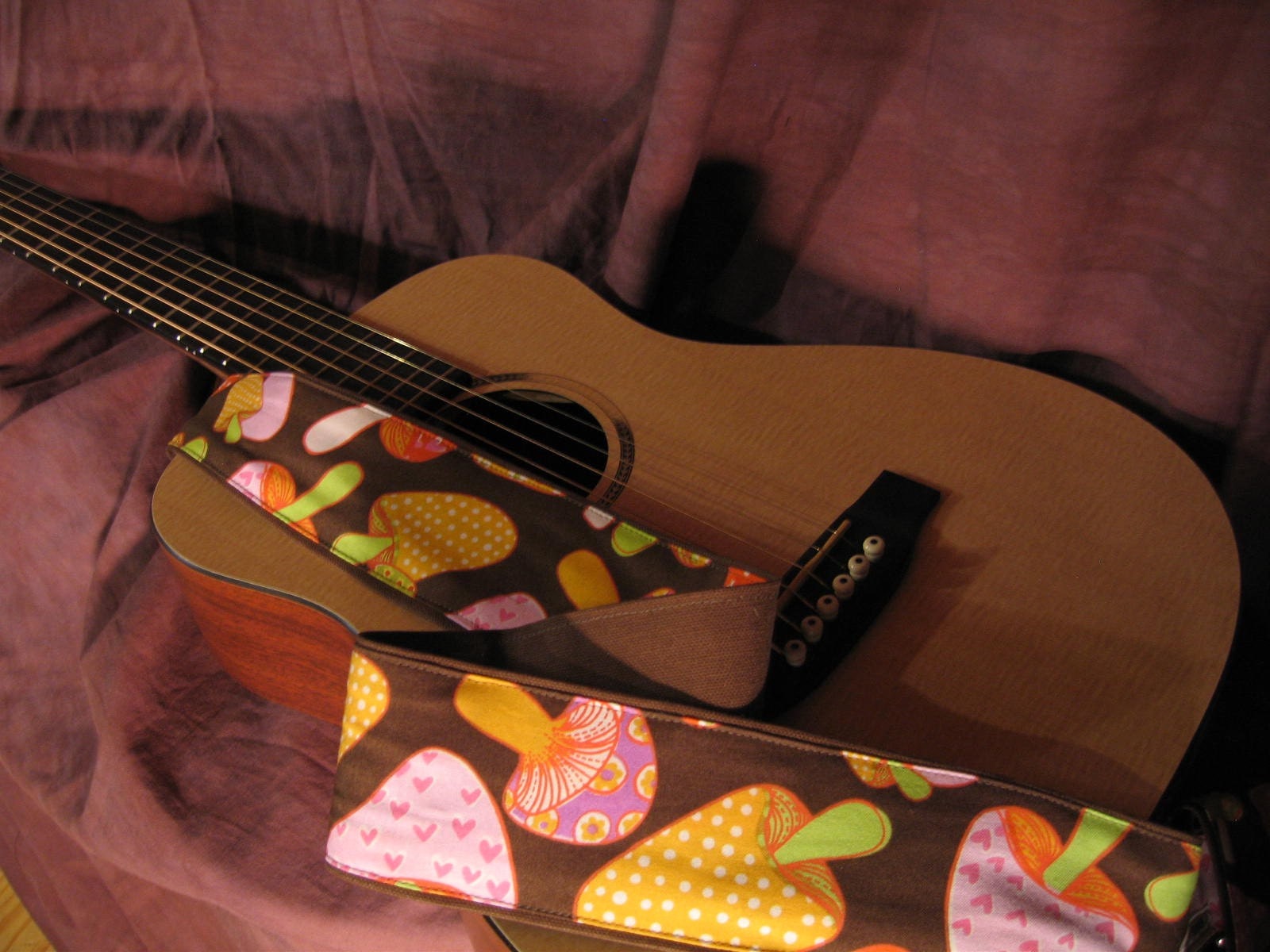 Vegan Guitar Strap- Funky Mush Pattern