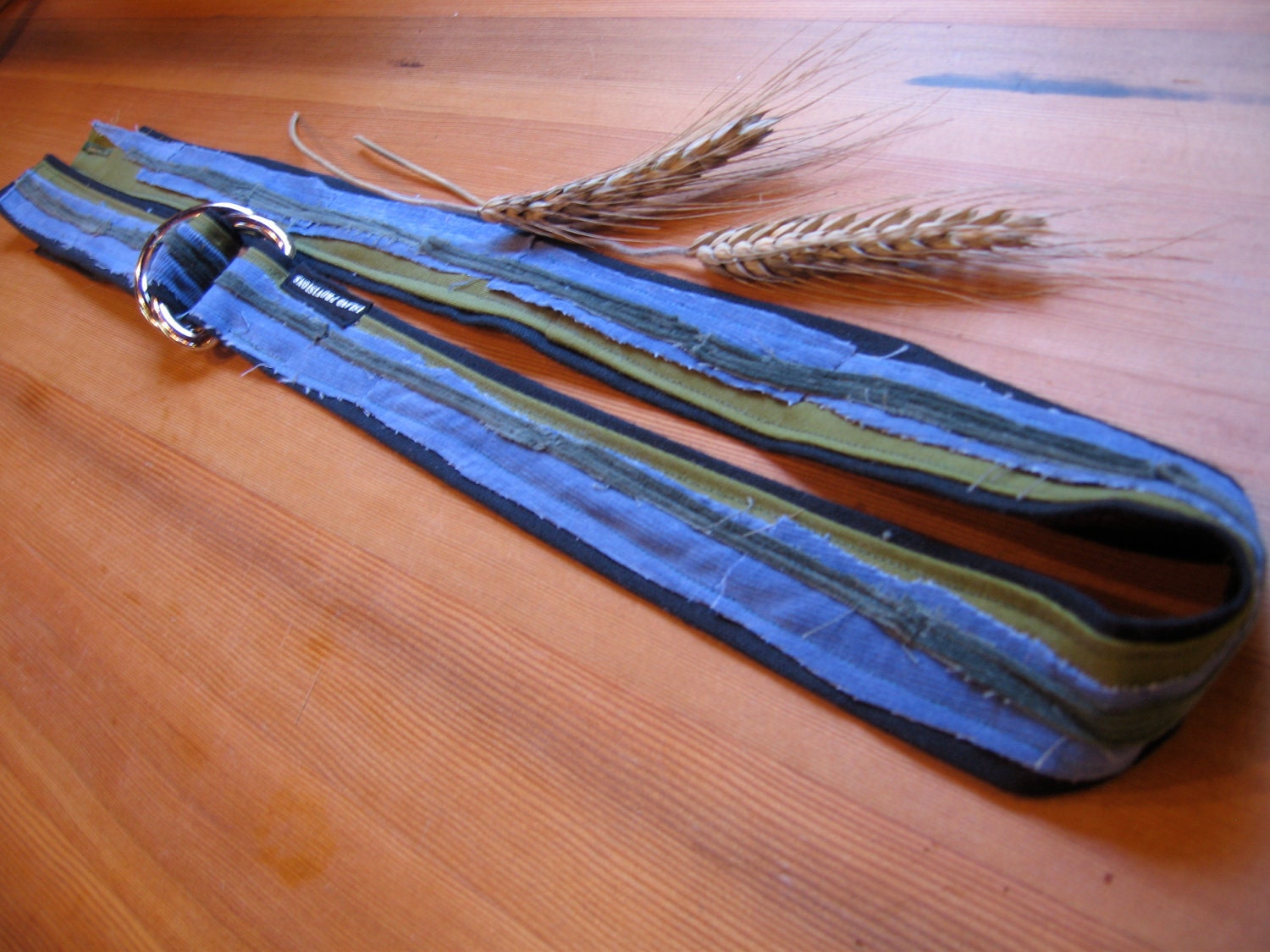 Vegan Guitar Strap- Frayed Green Tide- Skinny Strap