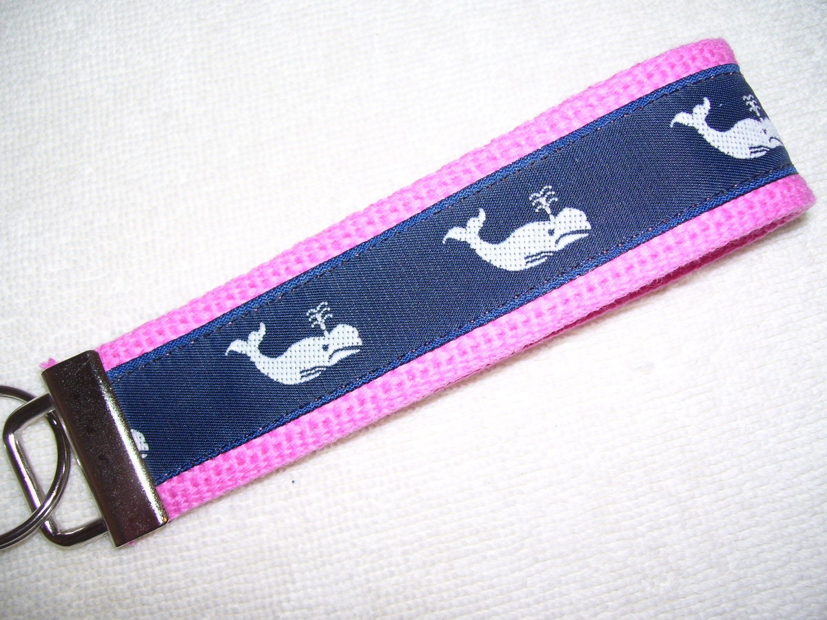 KEY FOB...Wrist Key Chain...Preppy Whales
