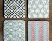 Geometric Letterpress Coasters Set of 8