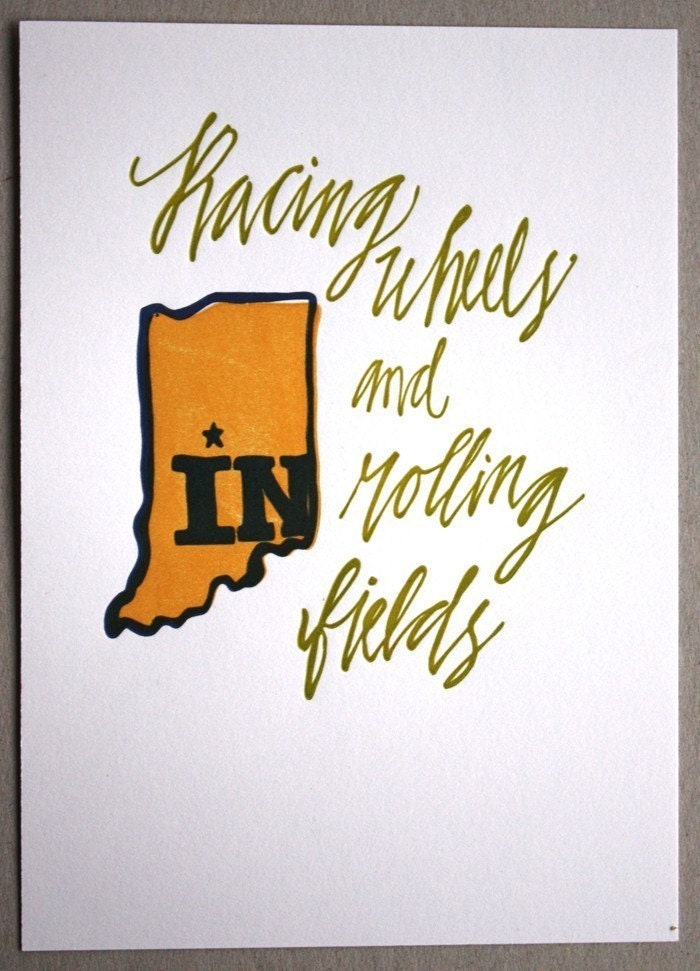 Indiana Letterpress Art Print --State Series