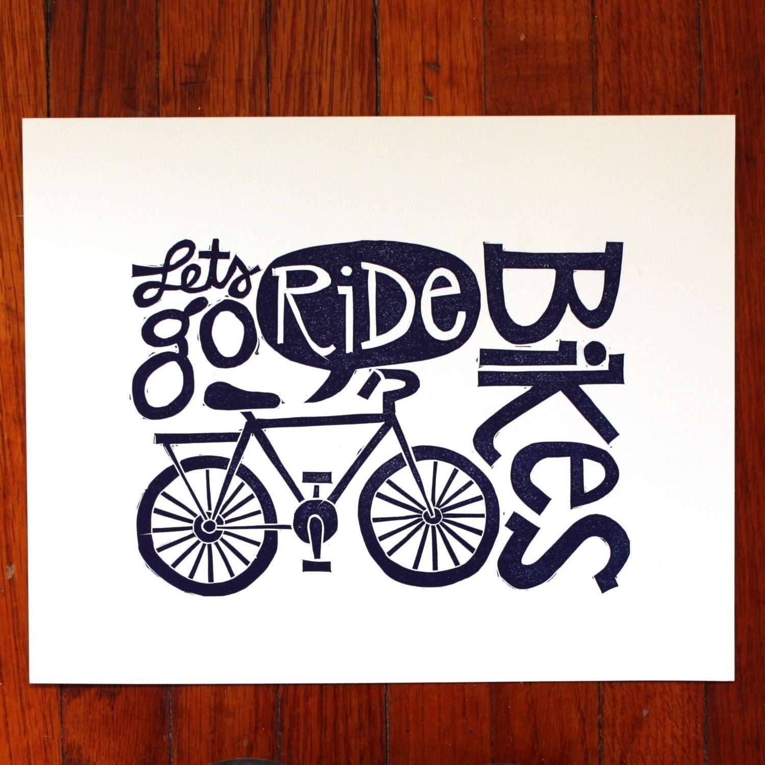 Lets Go Ride Bikes Block Print