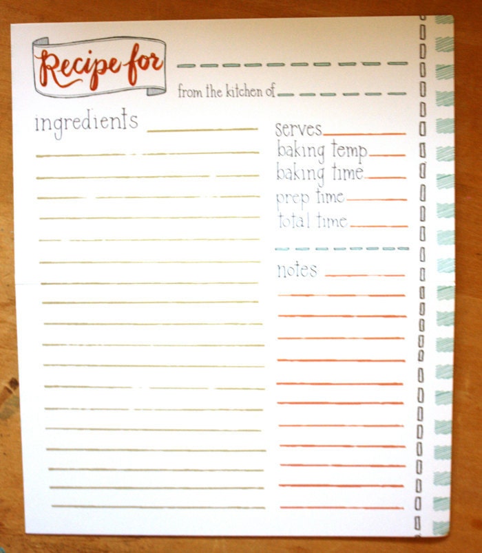 3x5 Recipe Cards Illustrated by Hand
