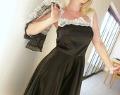 DOMINIKE black satin dress with feminine french  lace collar detail black bridesmaid dress black cocktail dress black evening dress